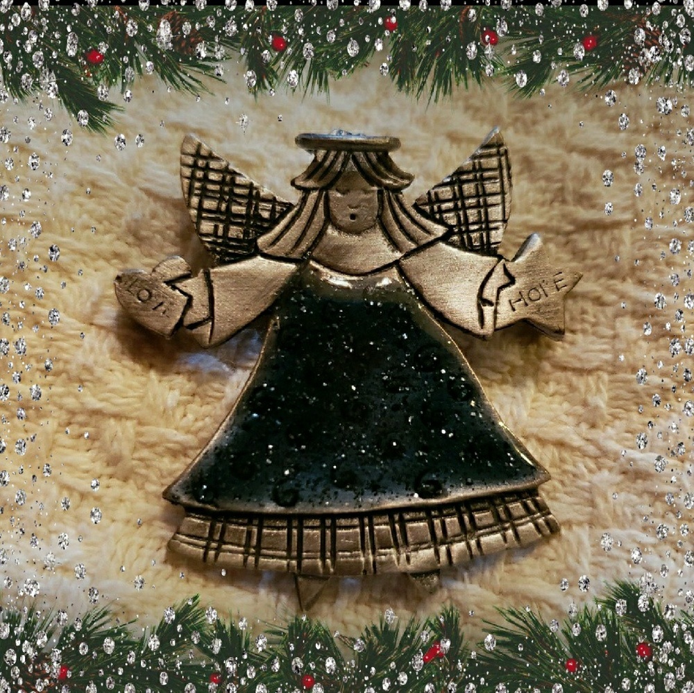 Vintage TC Stamped Silver Tone Angel w/Green Robe